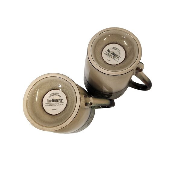 Set of 2 Pier 1 Imports Stoneware Mugs Green Beige 16 oz Microwave Dishwasher Sa - Picture 4 of 7